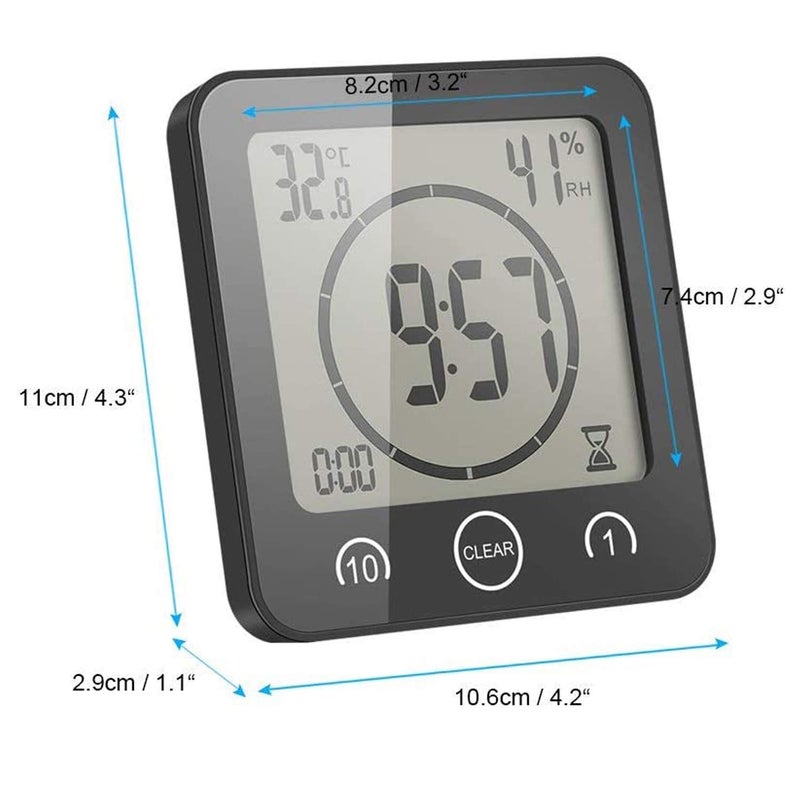 NOFIBAF Digital Bathroom Shower Wall Clock Timer with Alarm with Big LCD Display, Waterproof for Water Spray, Humidity Temperature Display, Wall Clock Timer for Bathroom Shower Makeup Cooking - Image 4